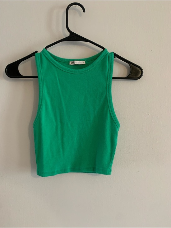 Zara Tops - ZARA Bright Green Ribbed Crop Tank Top